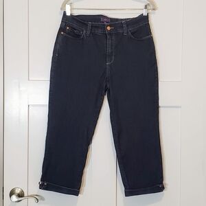 NYDJ Lift & Tuck Technology Crop Jeans Faux Diamond Bling Sz 8 Dark Wash Stretch